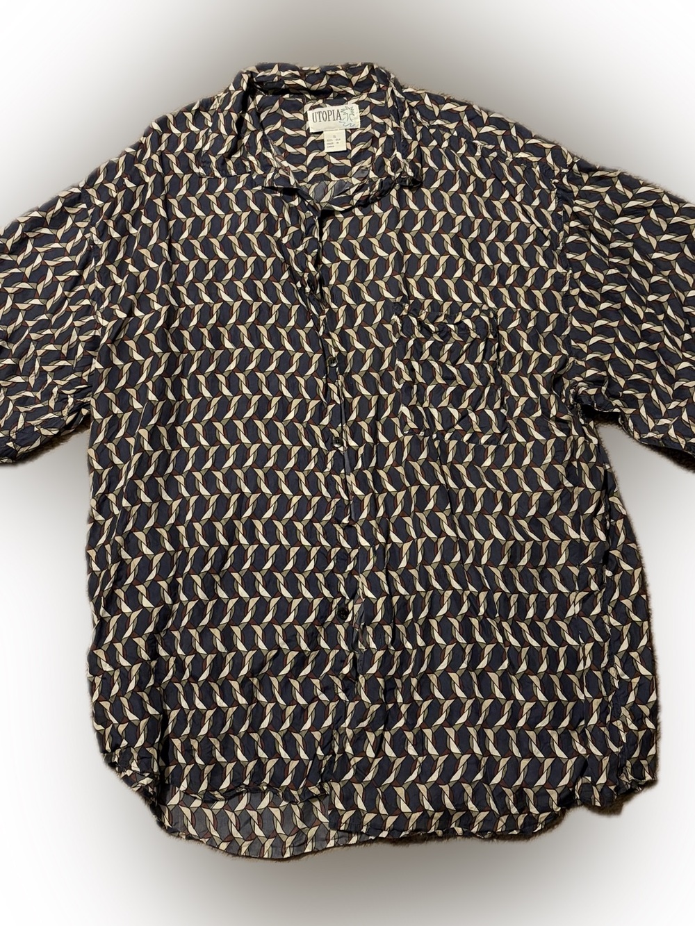 Utopia 100% Silk Geometric Print Button Down Shirt